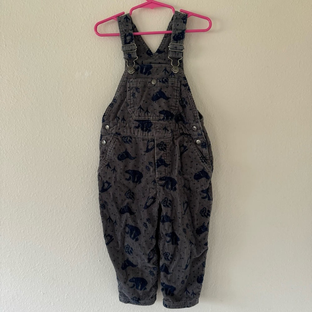 Gymboree Corduroy Overalls Size Small Vintage Gray Bear Toddler Adjustable